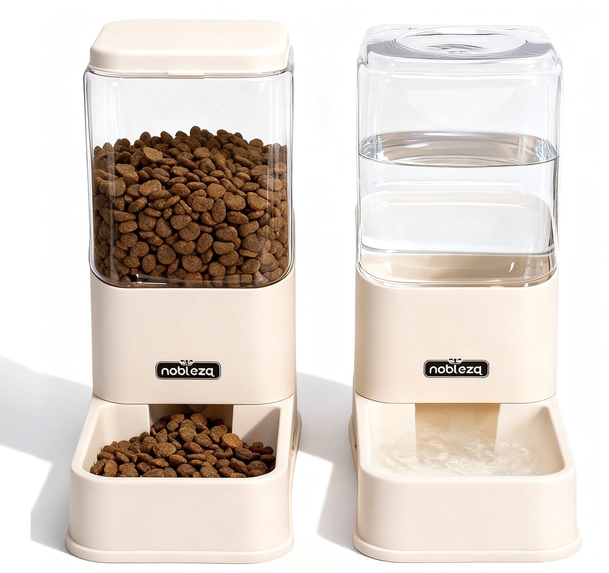 Nobleza 40DCO - Automatische Dierenvoederset - Set van 2 - Fontein kat - Dier Voeder - Crèmekleurig