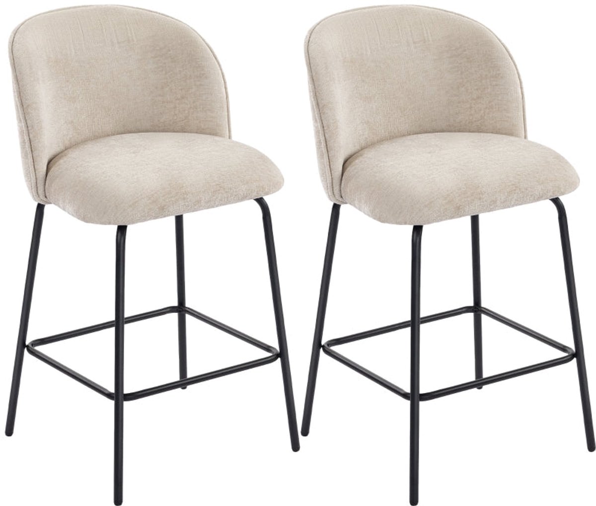 Merax 2er-Set Barhockers – Beige Gestoffeerde Barkrukken met Rugleuning en Voetsteun – Stalen Poten – Voor Keukeneiland en Eetkamer – 55 × 50 × 93 cm
