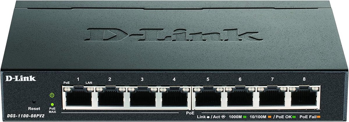 8-poorts Gigabit PoE Smart Managed Switch met VLAN-ondersteuning en energiezuinige werking
