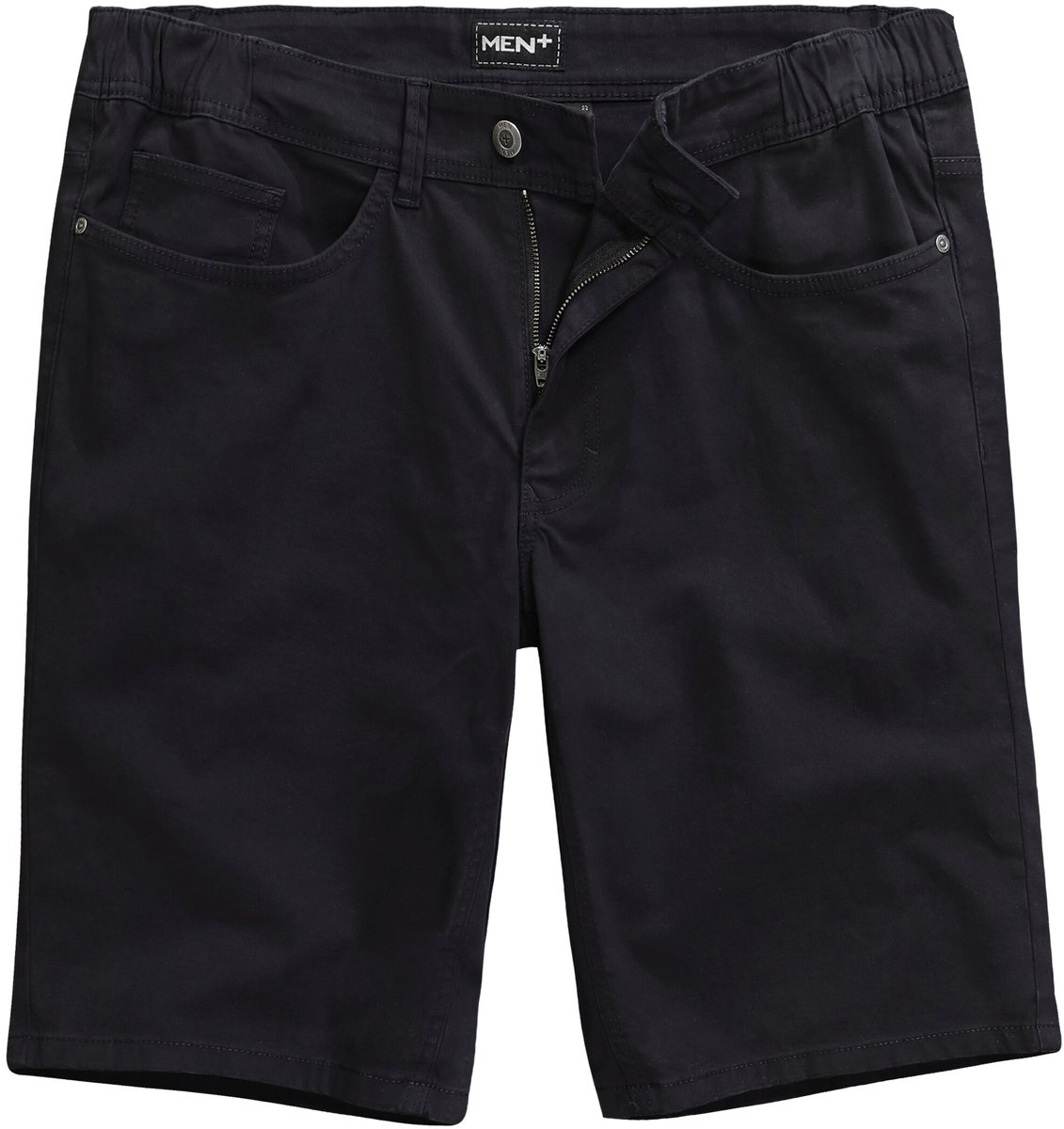 Men Plus - Heren - Jeans-bermuda gedeeltelijk elastische tailleband - Zwart - Maat 72