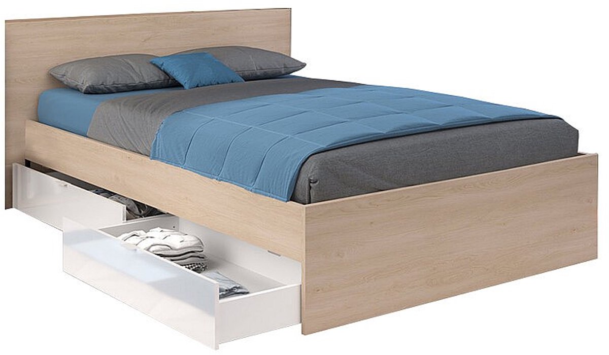 Vente-unique Bedframe hout natuurlijk licht, wit 160 x 200 cm