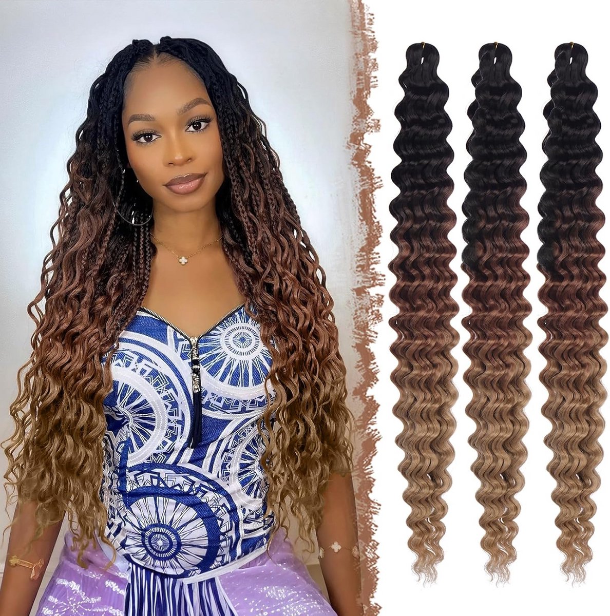 Gehaakte Haar Diepe Twist 3 Packs - Ombre Vlechten Haarverlenging voor Vrouwen