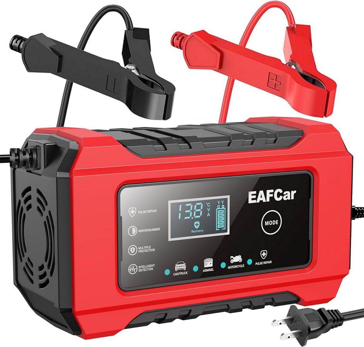 Volautomatische intelligente acculader 12V 6A met temperatuurcompensatie voor auto-onderhoud