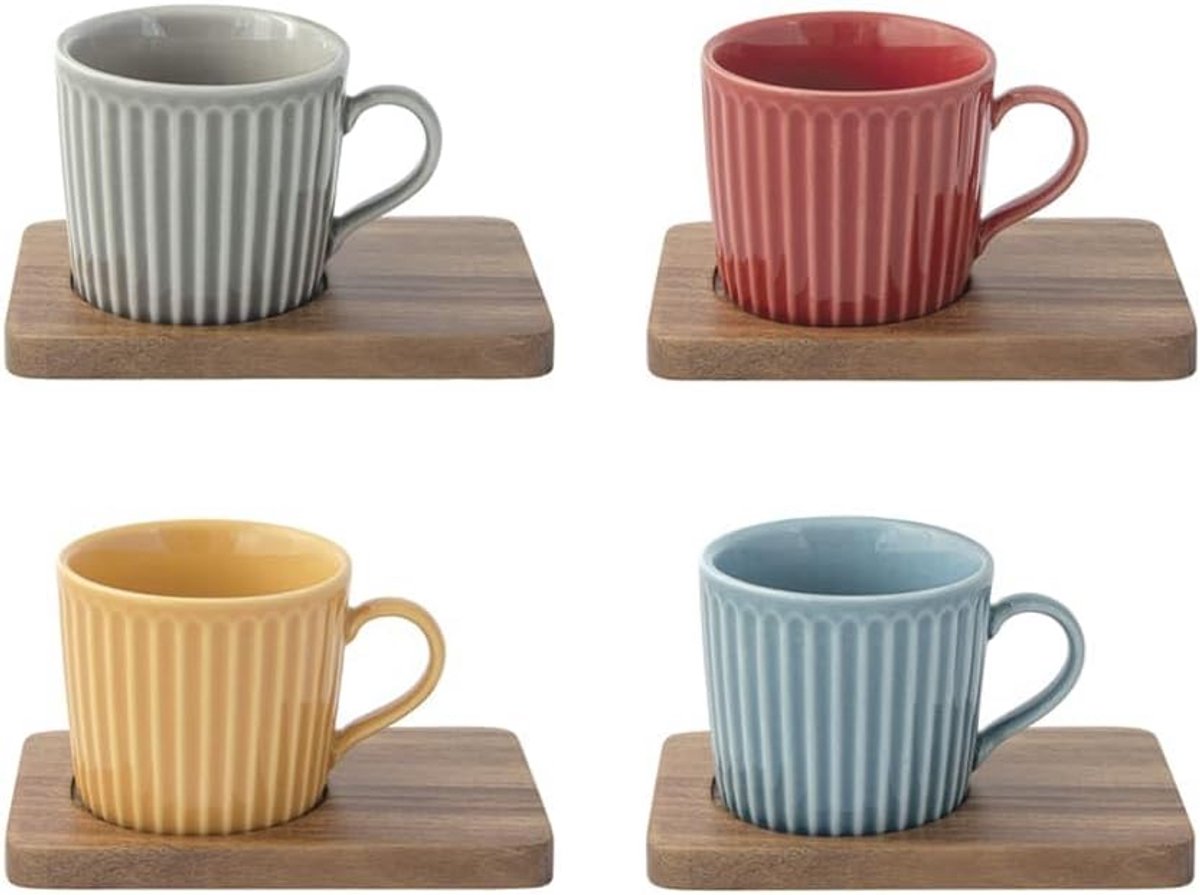 Set van 4 Porselein Koffiekopjes met Ondersetters - 11 cl