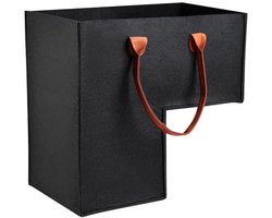 Vouwbare Vilt Trapmand - Grote Trapmand met Faux Leren Handvatten - Traplift Mand voor Houten Trappen - Opberger en Home Decoratie - Zwart