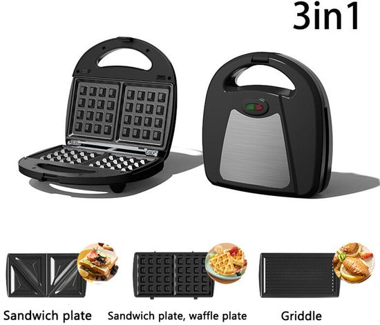 Tosti apparaat-Contactgrill met uitneembare platen-Contactgrill-Maakt twee sandwiches - wordt geleverd met 3 verwijderbare antiaanbakplaten - 750 watt - PFAS niet inbegrepen-Perfect voor het maken van sandwiches, wafels, hamburgers en steaks. — afbeelding 5