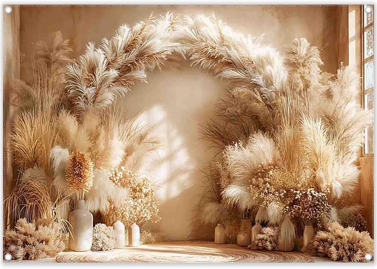 Boho Pampas Gras Achtergrond 2,1 x 1,5 m voor Bruiloft en Feestdecoraties