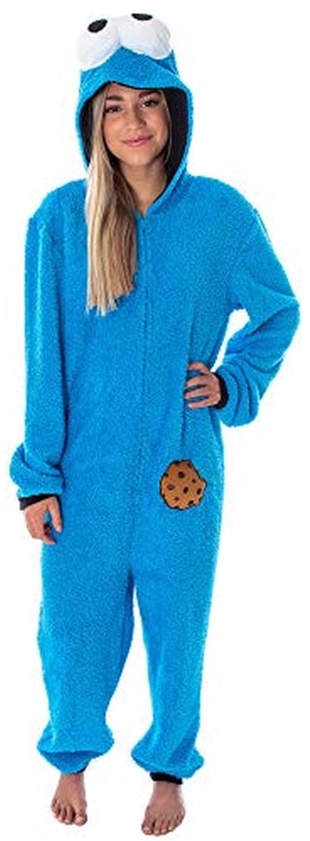 Koekiemonsterkostuum voor volwassenen, uniseks, sherpa onesie pyjama