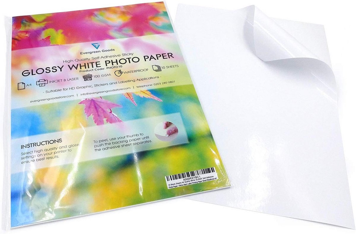 100 vellen A4 premium glanzend stickerpapier zelfklevend voor hoge resolutie afdrukken