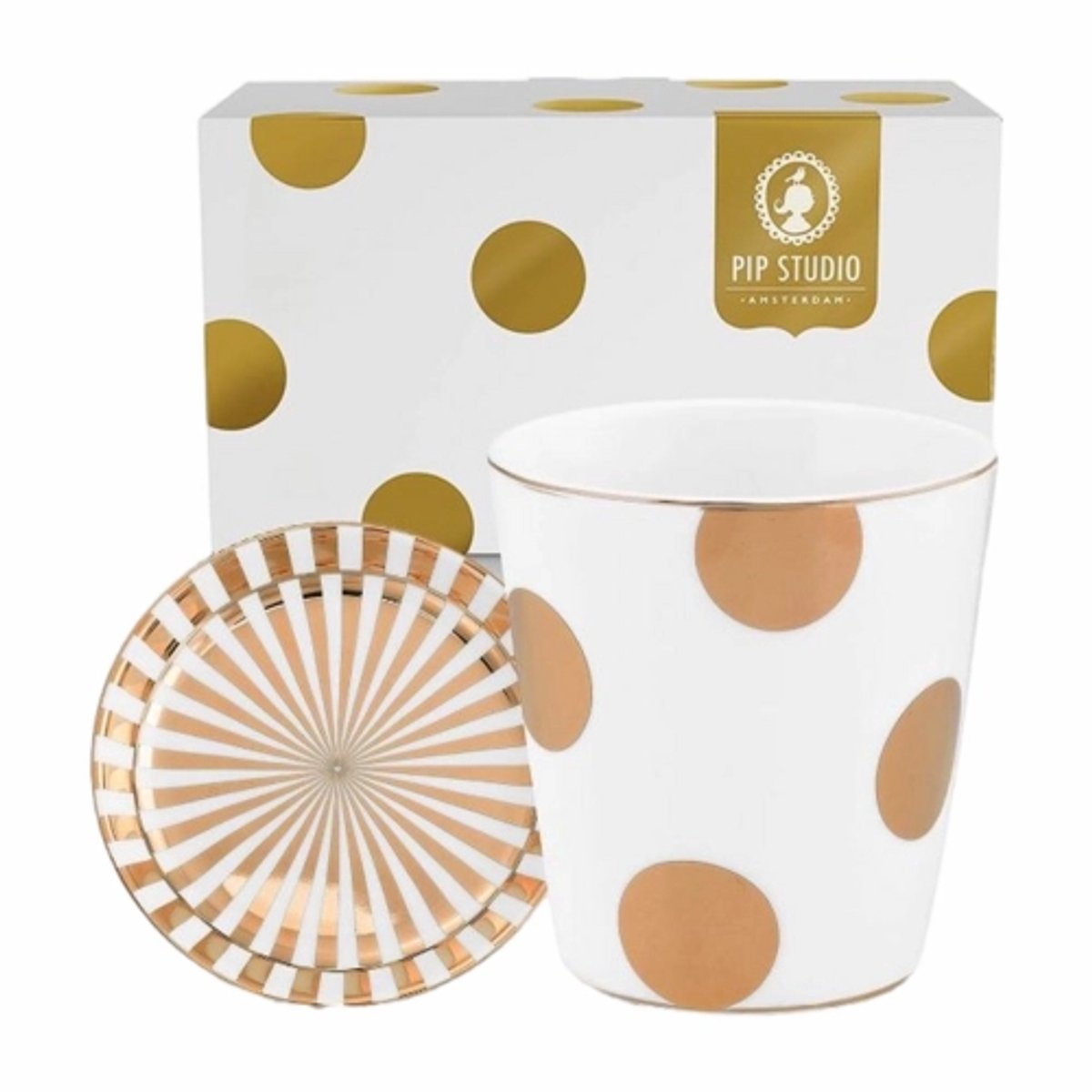 Mok en Theetip Pip Studio Dot Delight White-Gold 290 ml (Set van 2)