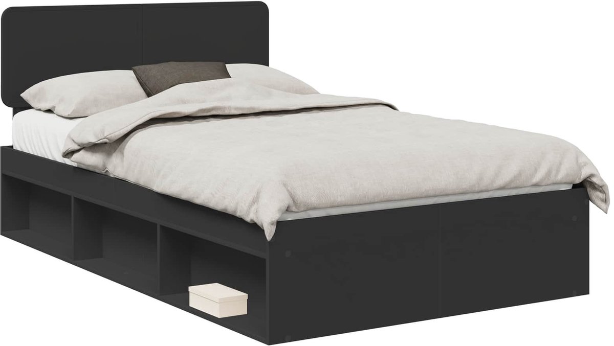 Tweepersoonsbed | Dubbelbed | Volwassenenbed | Bedframe met hoofdeinde Zwart 120 x 200 cm Massief grenenhout
