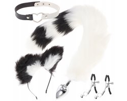 Volle Vos Kostuum Set - Met Pluche Staart， Oren Hoofdband， Halsband en Accessoires， voor Roleplay en Feesten