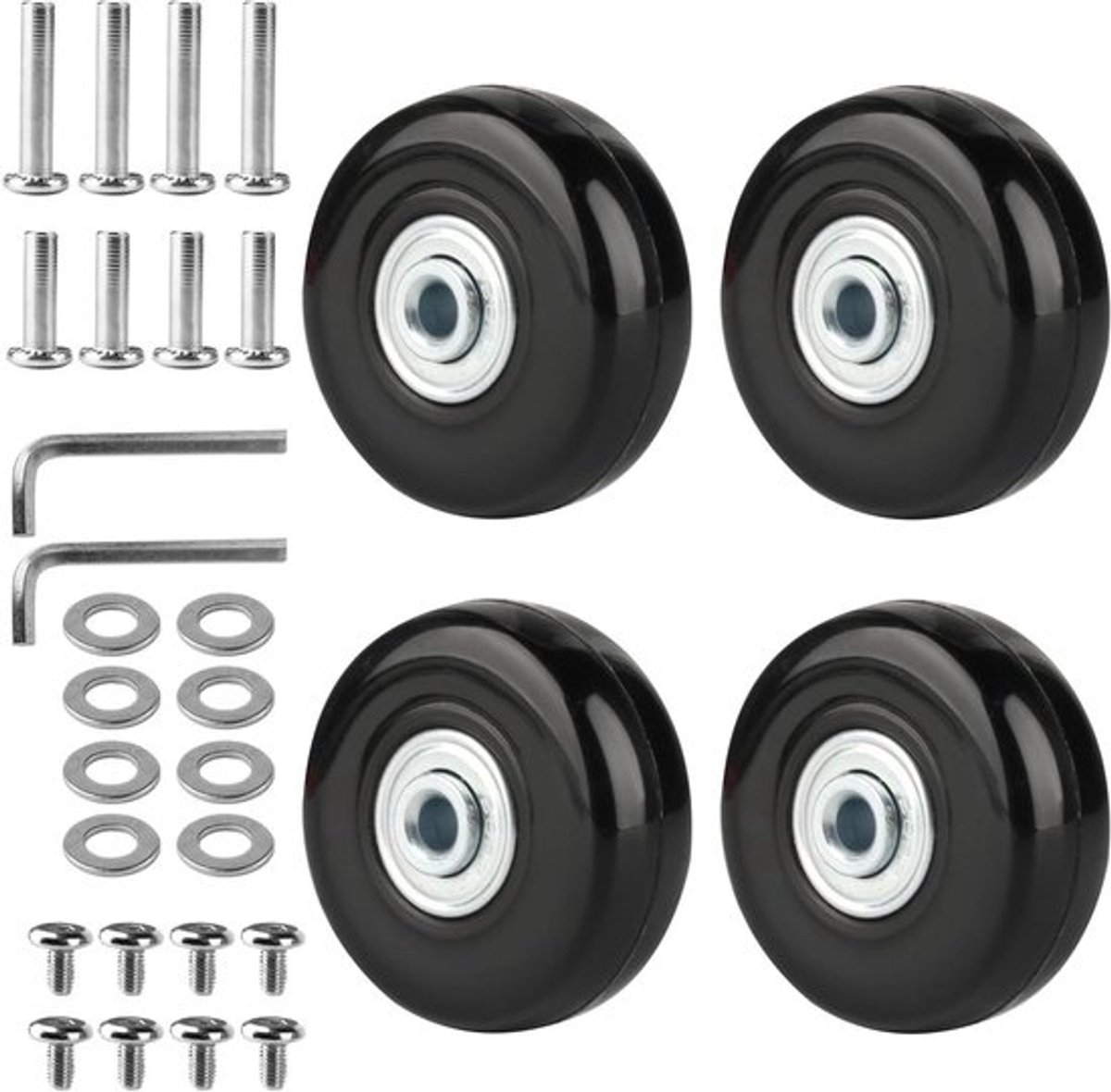 Set van 4 Koffer Wielen 50x18mm voor Vervanging en Reparatie van Bagage - Rubber Wielen voor Koffers en Trolleys