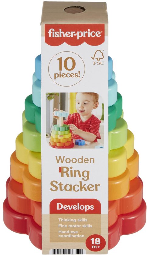 Foto: Fisher price houten ringstapelaar fijne motoriek stapelspeelgoed