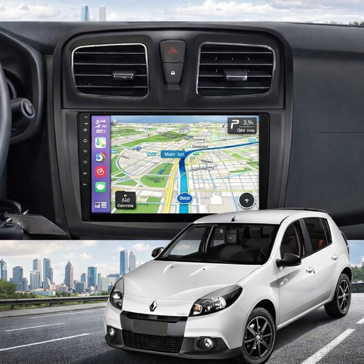 ADIVOX T4 9 inch geschikt voor Renault Sandero/Logan 2012-2019 Android 15 CarPlay/Auto/Wifi/RDS/DSP/5G/QLED/DAB+