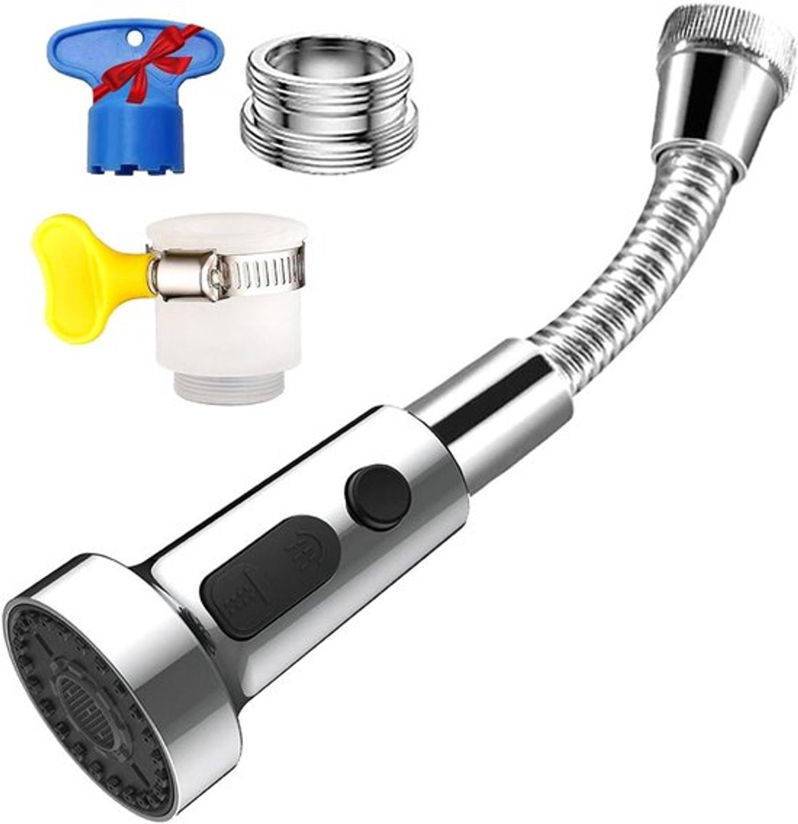 Draaibare Kraanstraalregelaar Keuken met Slang M24/M22 - Badkamer Waterkraan Opzetstuk - Tap Spuitkop Extender - Spuitfilter Beluchter - Kraanbeluchter Verlenging
