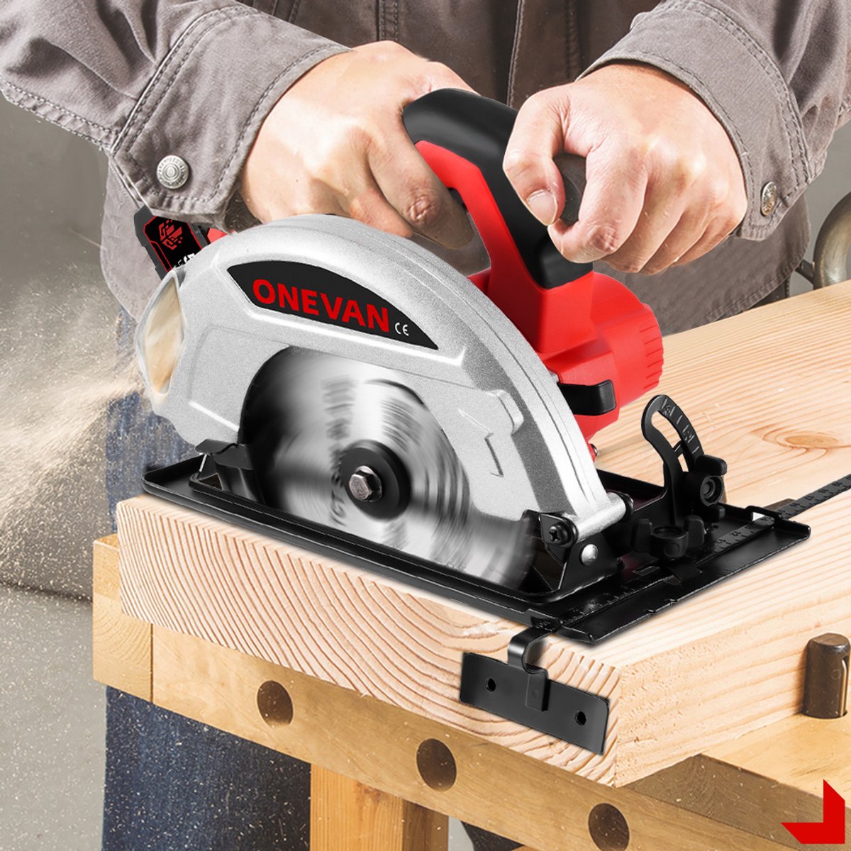 ONEVAN Accu Cirkelzaag - 185 mm Handcirkelzaag - Borstelloze - 9000RPM - invalzaag zaagdiepte 45,5 mm - met 2x accu's - voor het zagen van tegels en hout – foto 7