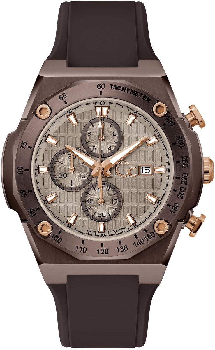 Gc Gc Idolsport Quartz Chronograaf Horloge Bruin Kast: 100% Roestvrij Staal | Bracelet 100% Siliconen 45 mm Z68005G1