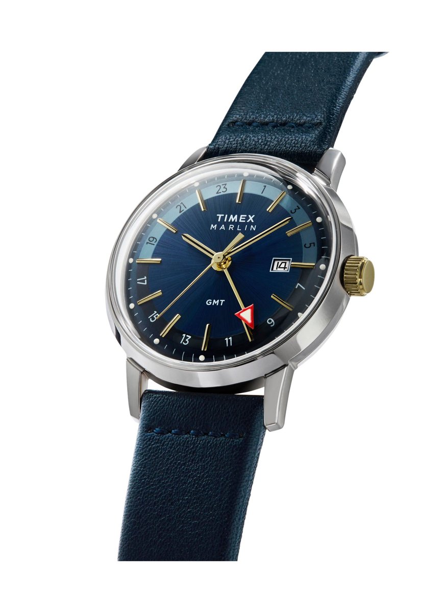 Timex Marlin® Quartz Gmt Quartz Analoog Horloge Blauw Kast: 100% Roestvrij Staal | Armband 100% Leer 40 mm TW2Y47900AJ