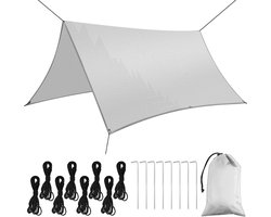 Tentzeil 3x3 meter waterdicht met hangmat regenvliegtent - Lichtgewicht camping schuilplaats - Draagbaar winddicht zeil voor zonnescherm buiten - Ivoorwit