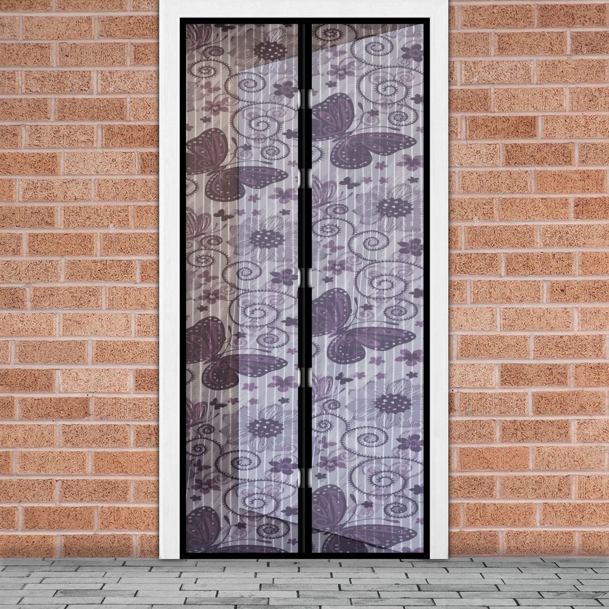 Magnetisch Vliegengordijn / Hordeur Tegen Insecten – Hor met Magneten – Paarse Vlinder – 100 x 210 cm – Zelfsluitend – Met Klittenband – Wasbaar en UV-Bestendig [11398G]
