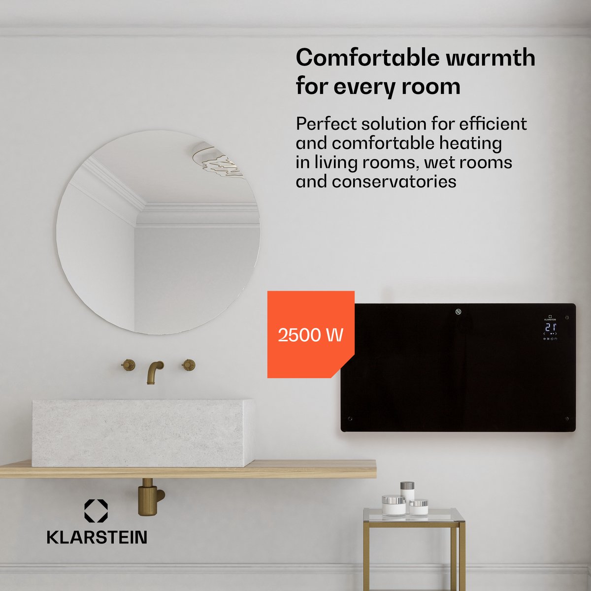 Klarstein elektrische kachel, convectiekachel, vrijstaand of wandmodel, energiebesparende elektrische kachel, app-gestuurd, stille elektrische kachel, vrijstaande elektrische radiator met thermostaat, 2500 W – foto 8