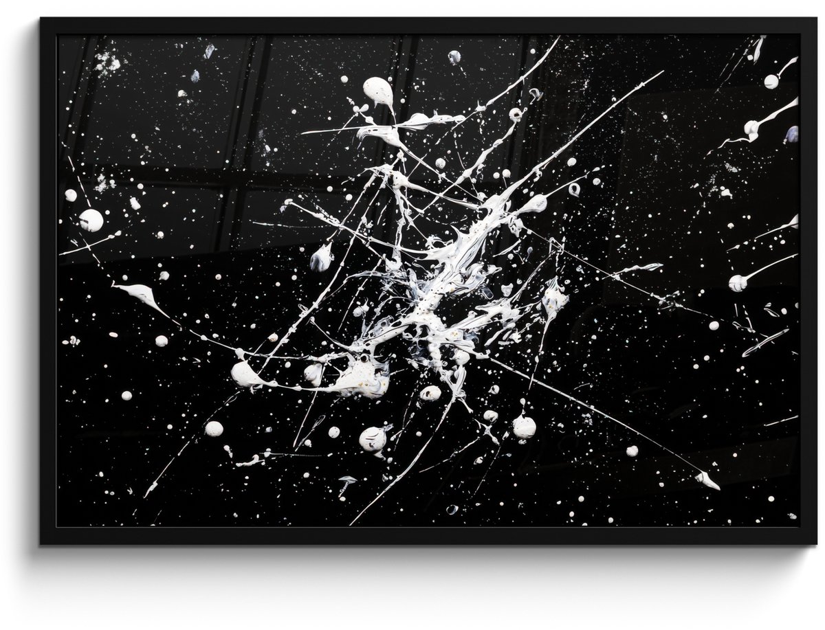 FrameYourWall Poster in lijst - Fotolijst 90x60 cm - Posters - Verfspatten - Wit - Abstract - Explosie - Posterlijst zwart - Decoratie - Wanddecoratie woonkamer - Muurdecoratie slaapkamer