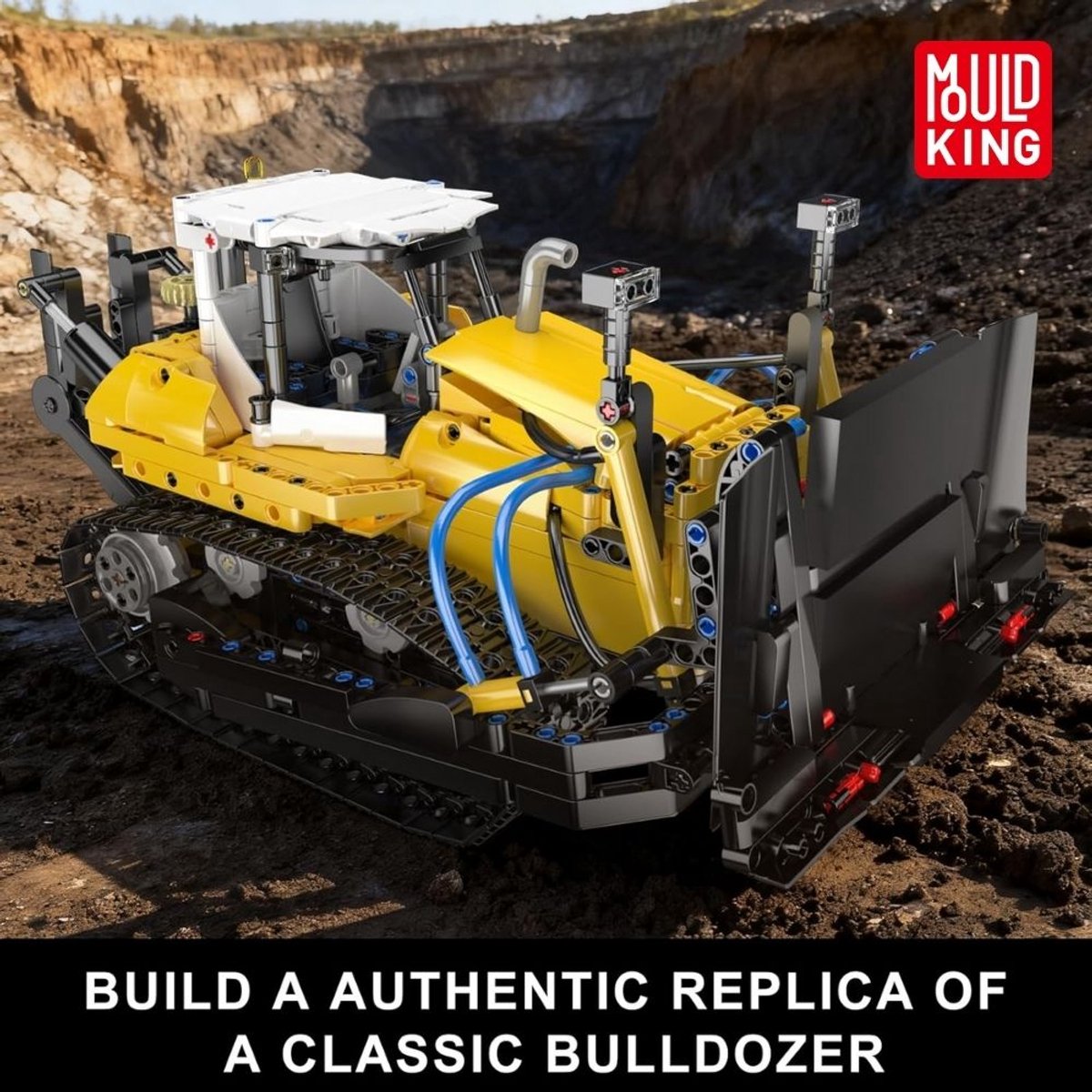 Mould King 19019 PR756 Bulldozer bouwset | Creator technische auto modelbouw | Educatief classic constructie speelgoed bouwpakketten voor kinderen & volwassenen | Hydropomp niet geschikt voor Lego technic | Bouwdoos met 1200 bouwstenen — afbeelding 2