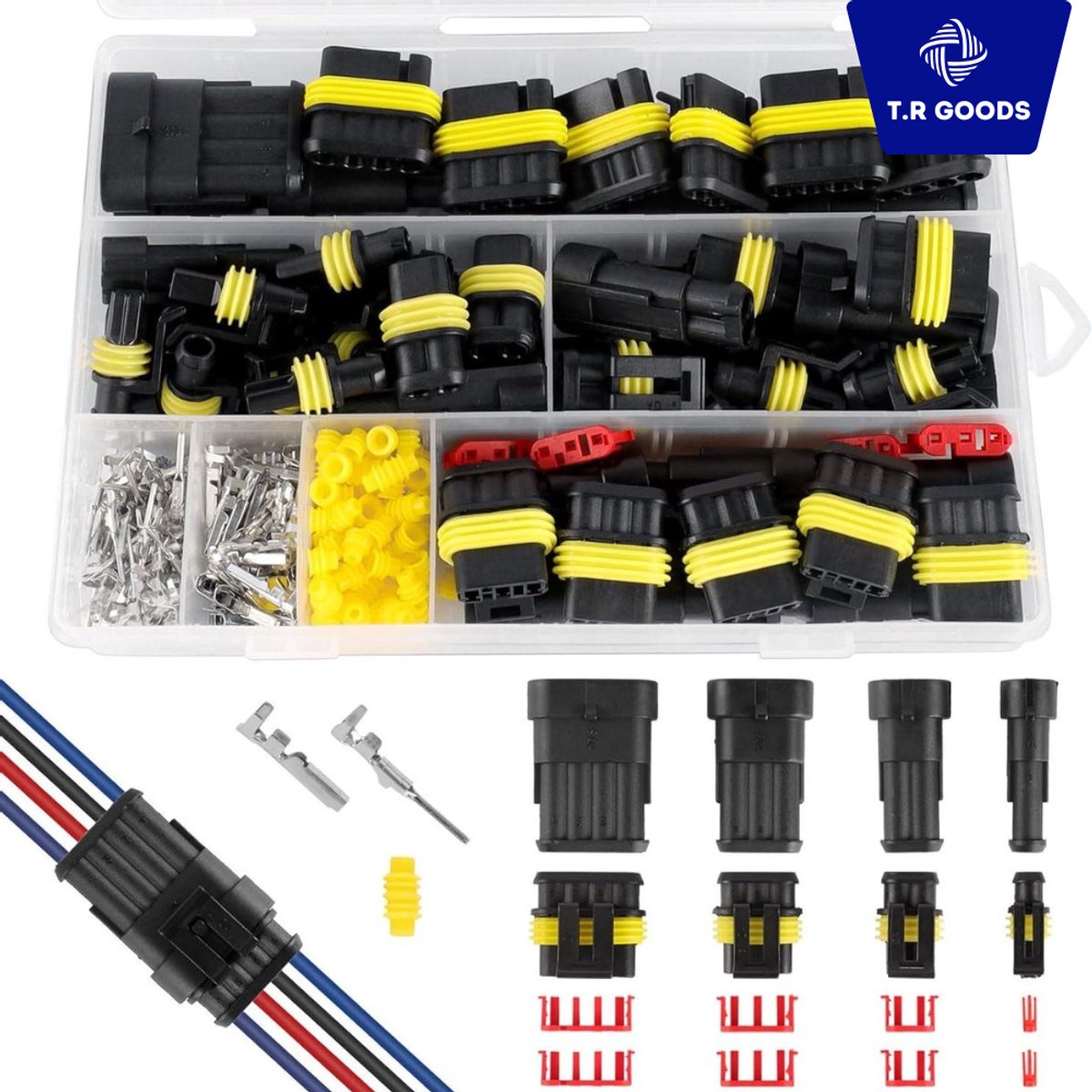 T.R Goods Waterdichte Autostekkers Set – 352-delig – IP67 Kabelconnectoren 1 t/m 4-Pins – Voor Auto, Motor & Boot