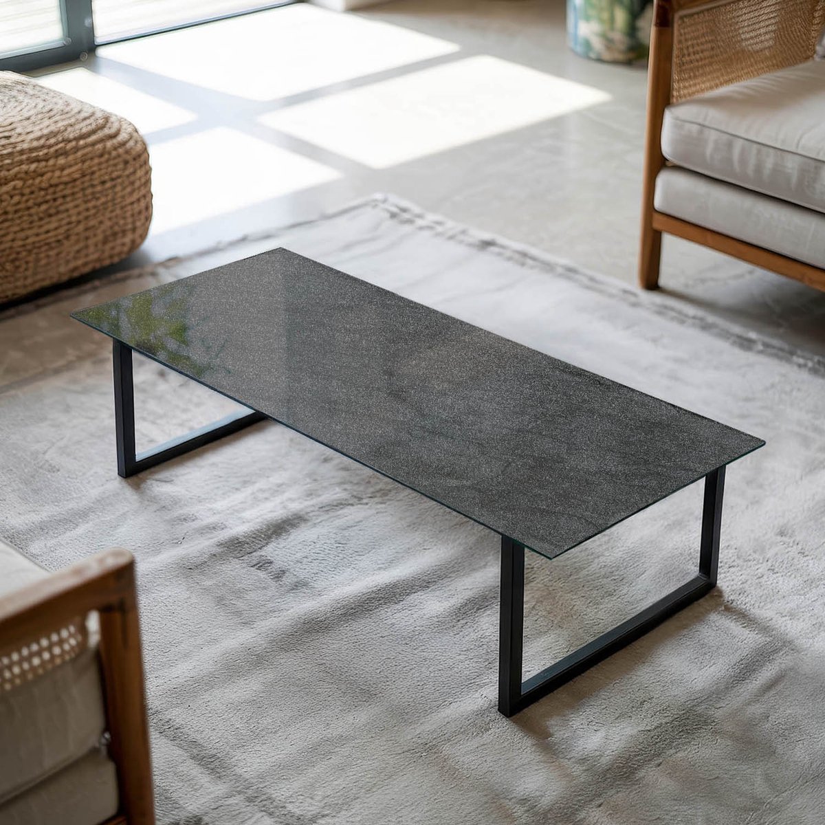 Coloray Tafelblad - Salontafel Blad - 125x50 cm - Zwart - Rechthoek Glazen Tafelblad - Gla