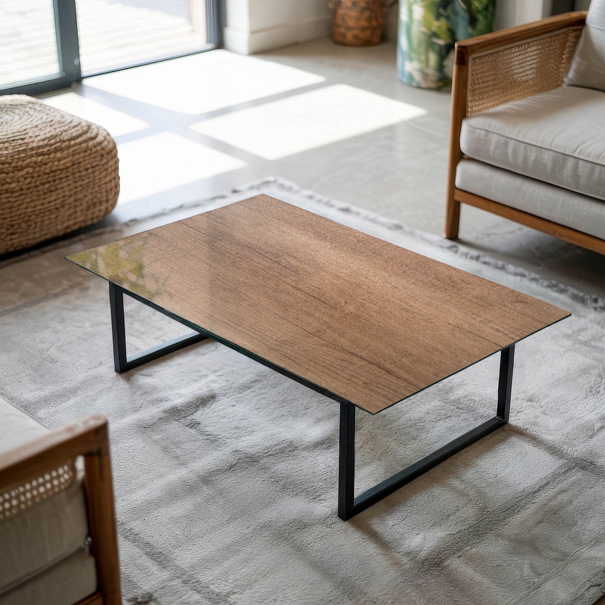 Coloray Tafelblad - Tafelblad Van Gehard Glas - 120x80 cm - Bruin - Rechthoek Glazen Tafelblad - Tafelblad Buiten - Tafelblad Voor Buiten - Buiten Tafelblad - Los Tafelblad woonkamerdecoratie Bruin - Stijlvol houten motief