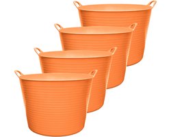 Garronda 42L 4-Pack flexibele kunststof kuip – Voederbak – Emmer – Tubtrug – Wasmand – Oranje - GD-STIC-ElasticBasket