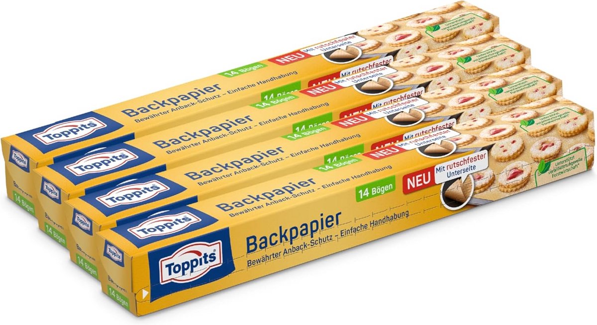 Toppits Bakpapiervellen - antislip - 4 x 20 stuks - antislip onderkant - FSC-gecertificeerd