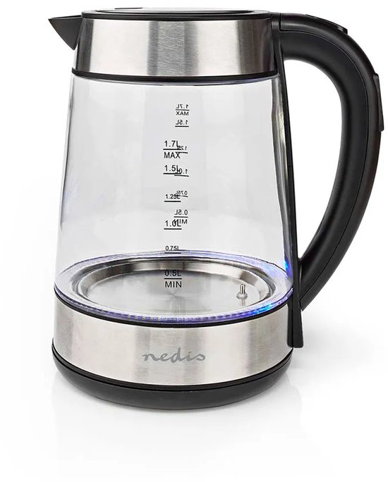Nedis KAWK320EGS bouilloire 1,7 L 2200 W Acier inoxydable, Transparent
