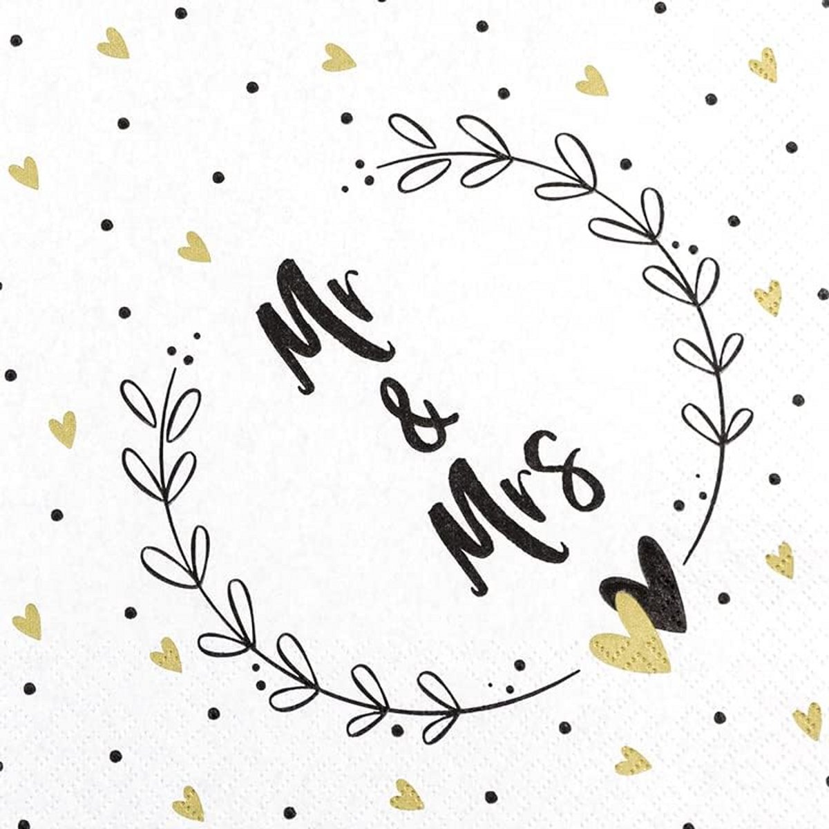 20 Papieren Servetten Mr & Mrs Krans - Zwart-Wit Decoratie voor Bruiloft en Huwelijk