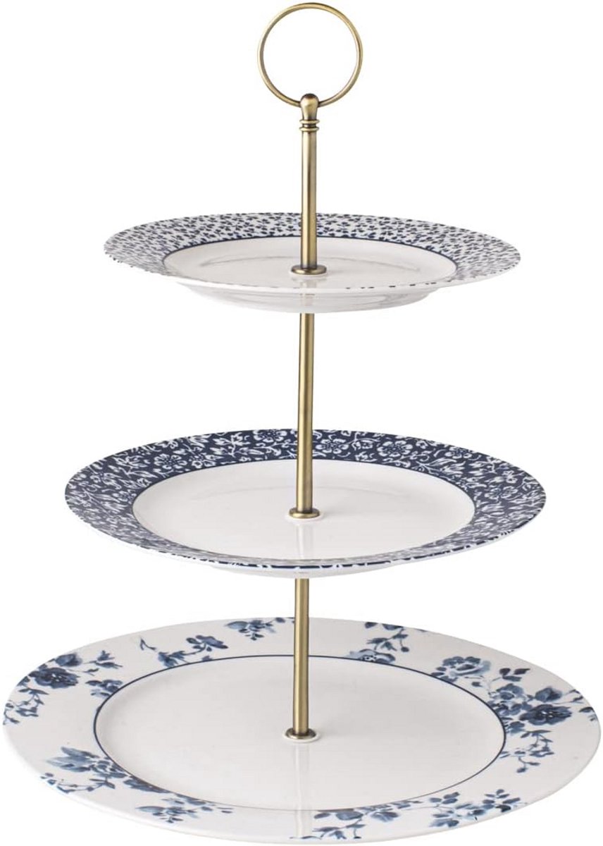 3-delige Etagère Set - Elegante Porselein Servies met Tijdloos Blauw-Wit Design