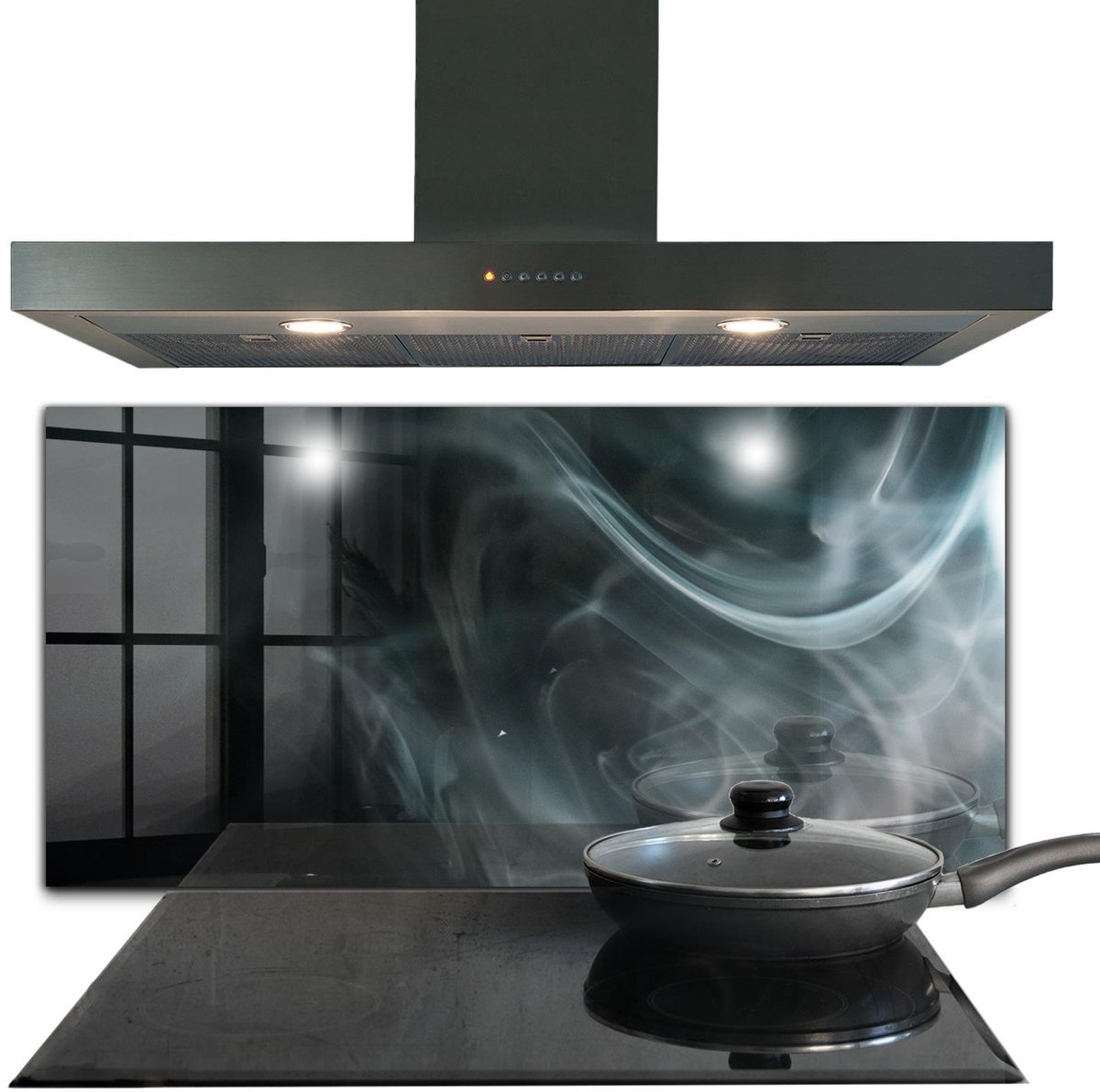 Tulup Achterwand Keuken - Rookbeweging Energie Keuken Achterwand Glas Met Print - 100 x 50 cm - Zwart Achterwand Keuken Glas - Texturen en Patronen Glazen Keuken Achterwand - Kookplaat achterwand - Kookplaatachterwanden
