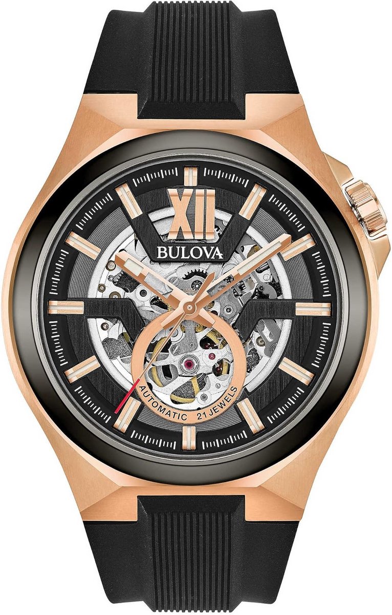Automatisch Herenhorloge met Siliconen Band en Skeleton Wijzerplaat