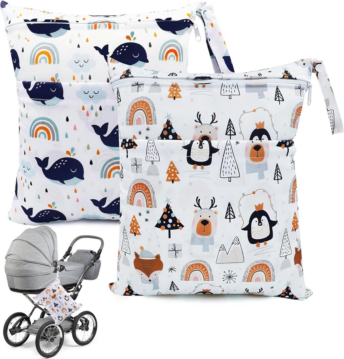 Set van 3 Waterdichte Herbruikbare Luiertasjes met Ritssluiting voor Natte Kleding en Zwemspullen