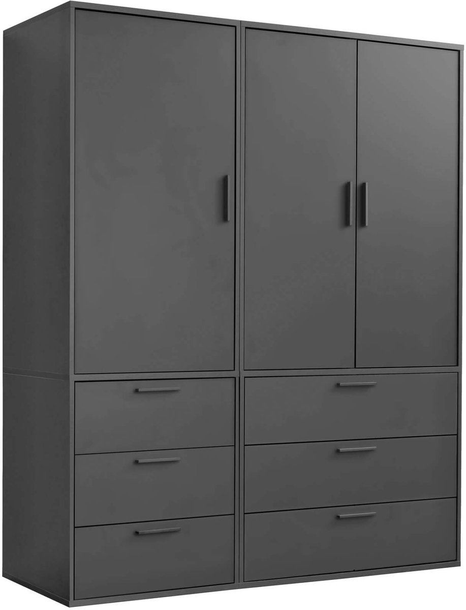 mokebo Kledingkast (150x187 cm) van hout in Wit 5 deuren & 3 lades 'Der Grenzenlose' modulaire & combineerbare slaapkamerkast, garderobekast, halkast, draaideurkast, kast Antraciet