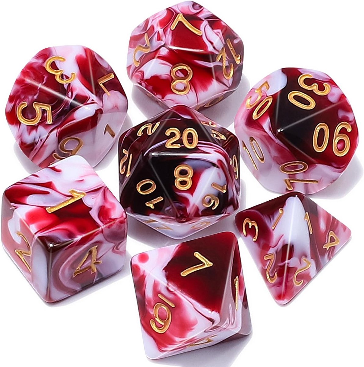 D&D dobbelstenen set - 7 stuks polyhedrale dobbelstenen - Bloedrood/Wit