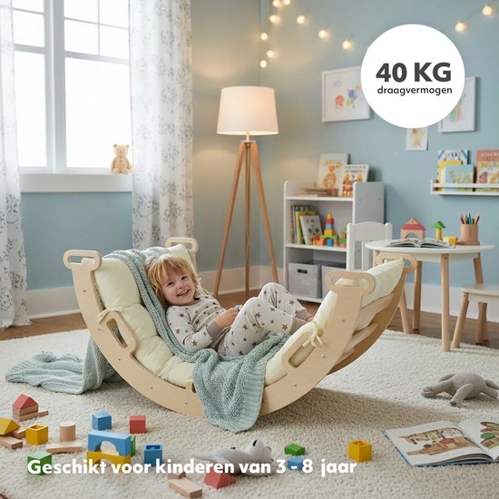 Deryan Houten Klimboog Inclusief Kussen - Klimbrug -Montessori Klimrek - Naturel Hout - Kinderspeelgoed van Merkloos — afbeelding 4