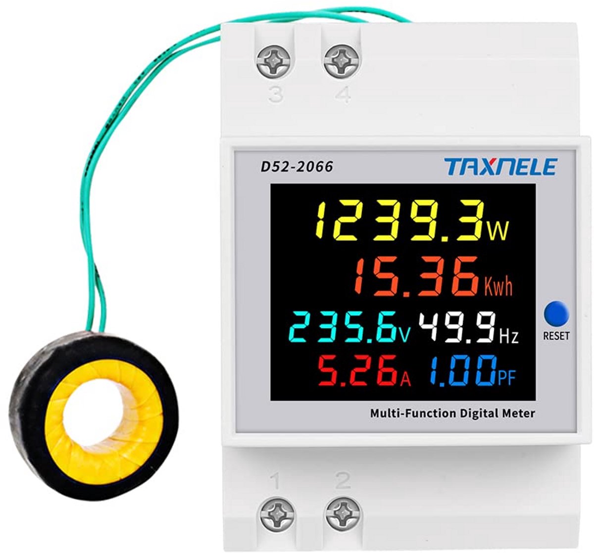 Digitale Dinerail Energiemeter 6-in-1 AC Monitor: Voltage, Stroom, Wattage en Frequentie