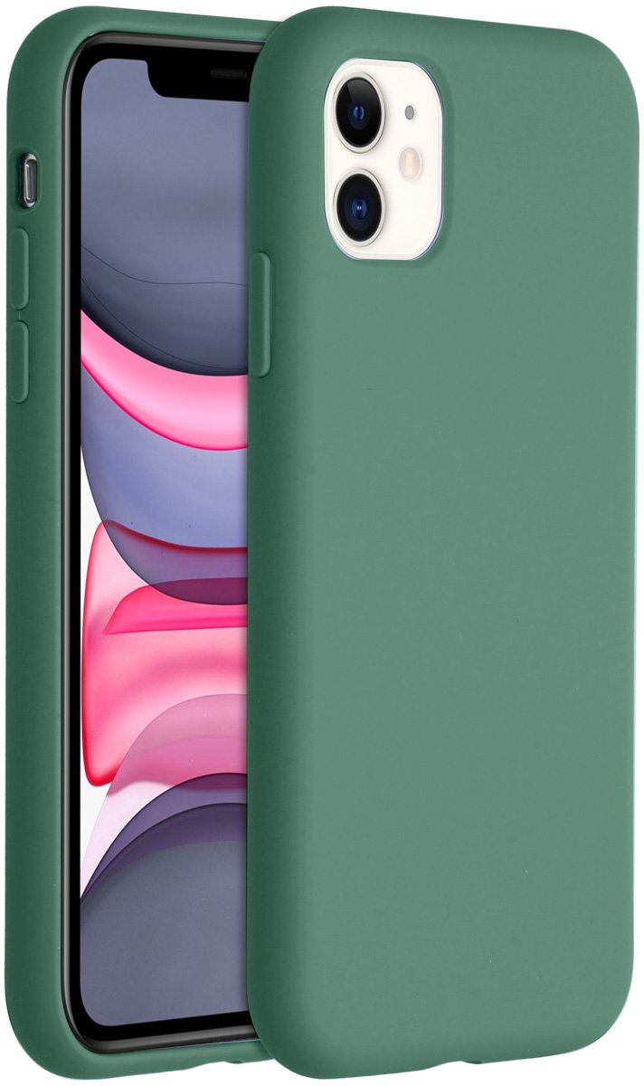 Accezz Hoesje - Geschikt voor Apple iPhone 11 - Liquid Silicone Backcover - Donkergroen