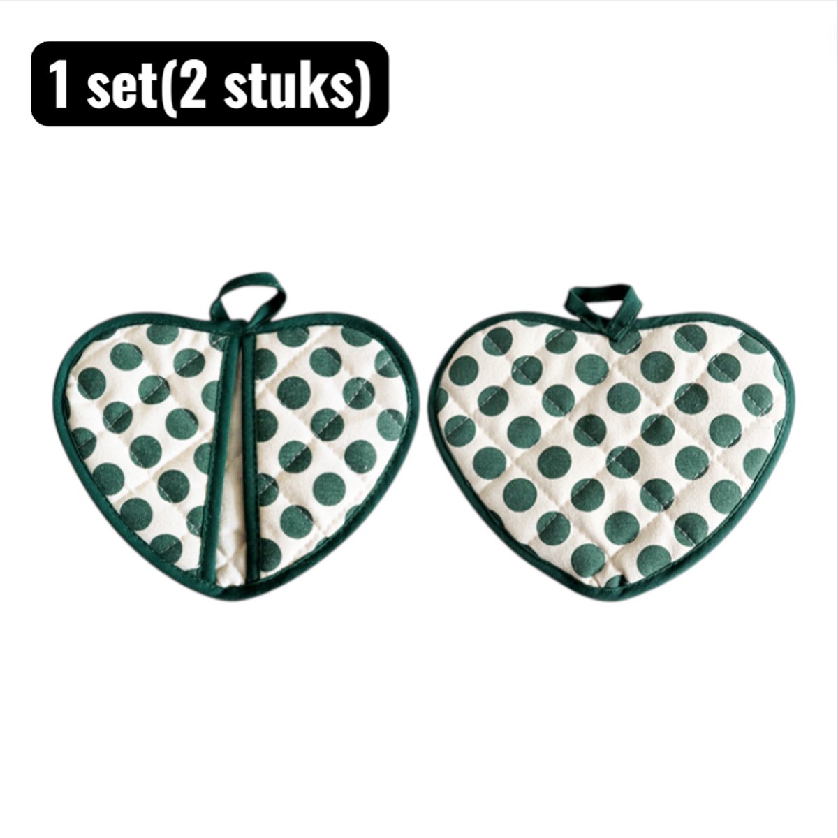 1 set(2 stuks) - Ovenwanten - Placemat - Ovenhandschoenen Set - Dikke Gevulde Keukenhandschoenen met Hartjes Design - Grillen en Pannen - Groen