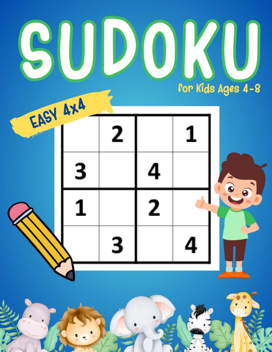 Eenvoudige Sudoku Puzzels voor Kinderen 4-8 Jaar: Leer Logisch Denken met 4x4 Dierenpuzzels