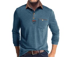 Heren Lange Mouw Poloshirts Katoen Smart Casual Tops met Zak