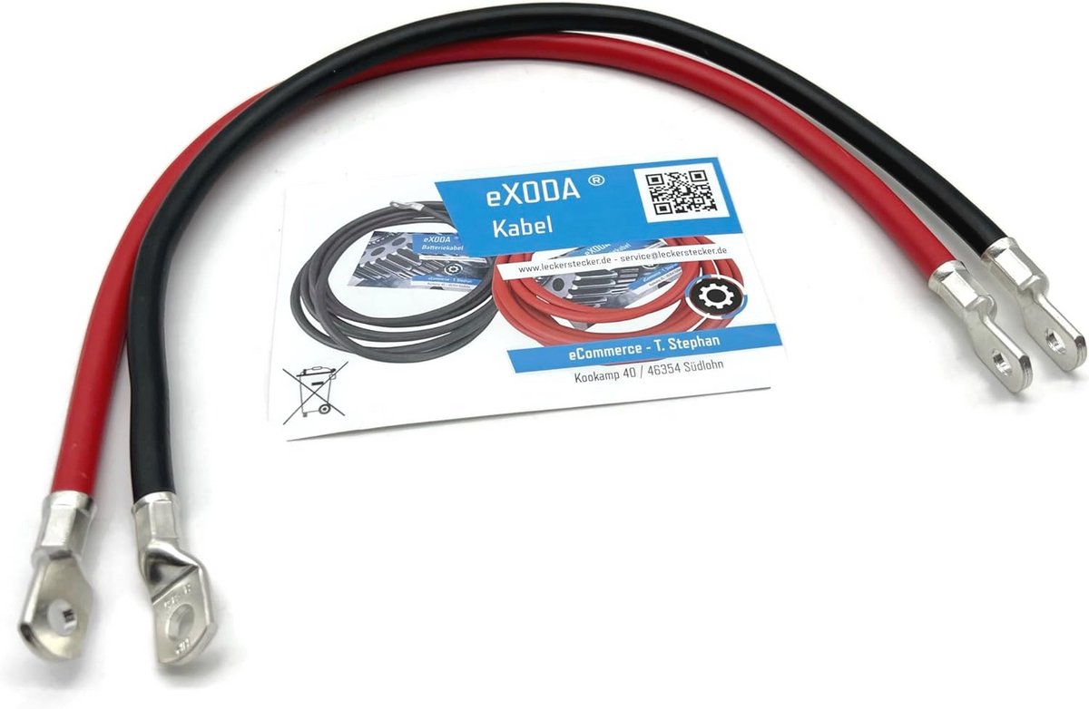 Batterijkabel 35 mm² 50cm koperen stroomkabel met ringogen M8 rood