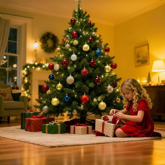 74x stuks kunststof kerstballen mix van champagne en kobalt blauw 6 cm bestellen voor € 29.98 bij het