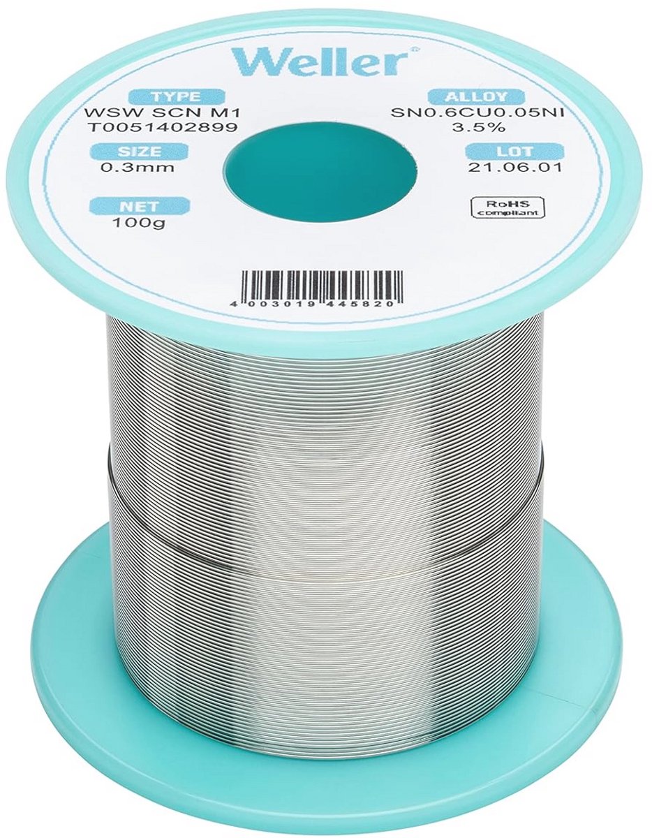 Loodvrije soldeerdraad Ø 0.3mm - 100g - Sn99.3Cu0.6Ni0.05 met 3,5% fluxinhoud